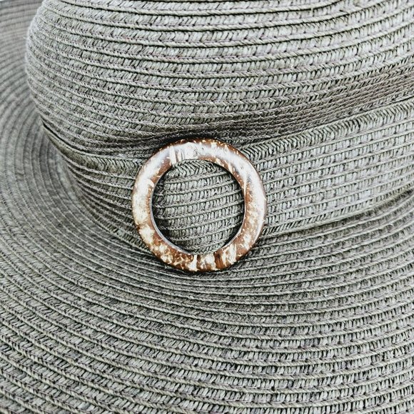 Merona Hat Floppy Brown Sun Side Buckle One Side Paper Blend Outdoor Beach New - Picture 8 of 12